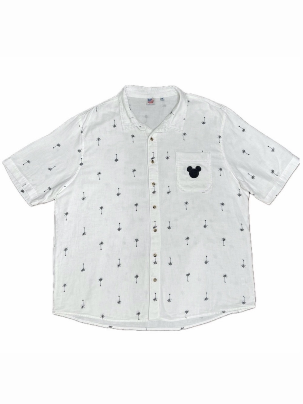 Disney Tropical Shirt Mickey Mouse Palms Button Up Off White Black XXL Junk Food - Picture 4 of 10